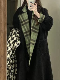 Retro Loose Simple Slim Plaid Medium Long Coat Women's Winter 2023 New Thickened Loose Double Wear Long Sleeve Woolen Coat