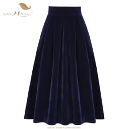 SISHION 2026 New Women Autumn Winter Skirt Pockets SS0032 Black Blue A Line Retro Vintage High Waist Long Midi Velvet Skirt