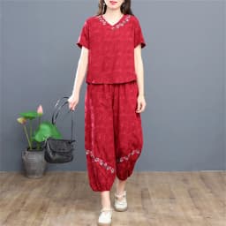 Women's Panties Set New Summer Short Sleeve V Neck Crop Top Outfit Sets For Women Vintage Middle Aged Mother Two Piece Suit 4xl