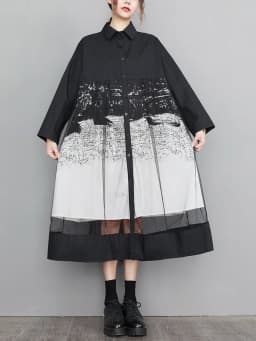 Mesh Patchwork Print Shirt Dresses For Women Long Sleeve Loose Casual Vintage Dress Fashion Elegant Clothing Spring Autumn 2026