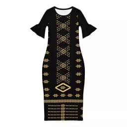 Women Dress Custom Hibiscus Polynesian Tribal tattoo Design Family Set Clothes Adult Children's Clothing 4-piece Sets