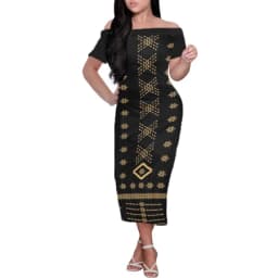 Women Dress Custom Hibiscus Polynesian Tribal tattoo Design Family Set Clothes Adult Children's Clothing 4-piece Sets