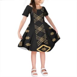 Women Dress Custom Hibiscus Polynesian Tribal tattoo Design Family Set Clothes Adult Children's Clothing 4-piece Sets