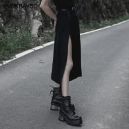 PUNK RAVE Women's Minimalist Thin Two-wear A Pendulum Chiffon Half Skirt Detachable Belt High Waist Long Skirts Women