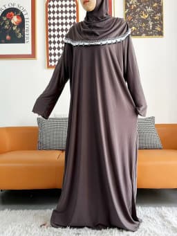 2023 Muslim Solid Cotton Abaya For Women Ramadan Prayer Garment Joint Hat Dubai Turkey Middle East Femme Robe Floral Loose Dress