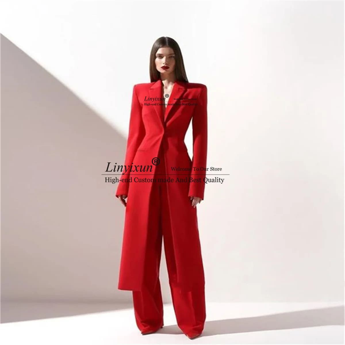 Women's Long Suit 2-Pieces Jacket+Pants Slim Fit 1 Button High Street Luxury Womens Clothing Pant Set tailleur femm Customized