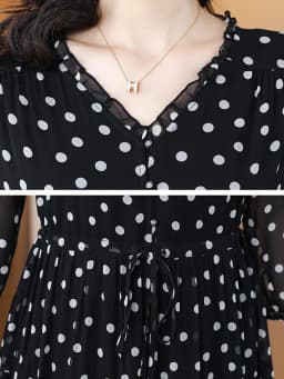 Summer Black Print Polka Dot Silk Midi Dress Women Elegant Bodycon Ruffled V-Neck Dress 2024 Vintage Hepburn Party Evening Dress