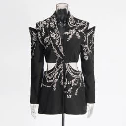 TWOTWINSTYLE Hollow Out Patchwork Diamonds Blazers For Women Notched Collar Long Sleeve Spliced Button Temperament Blazer Female