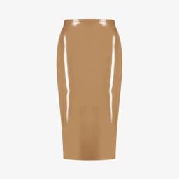 Stretch Slim Faux Latex Skirt Women High Waist Sexy Bodycon Shiny Patent Leather Pencil Skirt Hem Back Split Clubwear Custom New