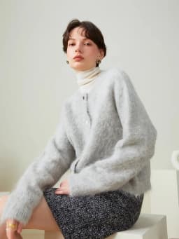 SuyaDream, Women Cardigans, 78%Alpaca, O Neck, Single breasted Solid Sweaters, 2025 Fall Winter Warm Jackets, White, Grey, Pink