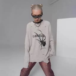Karrcat Spider Print Harajuku Thick Sweater Women Gothic Vintage Ripped Grunge Y2k Jumper Streetwear Oversize Hiphop Pullover