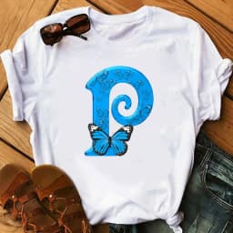 26 English Letters Butterfly Print T-shirt Short Sleeve Women Oversized T Shirt Tops Graphic T Shirts Harajuku