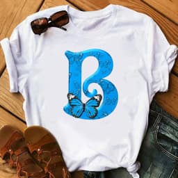 26 English Letters Butterfly Print T-shirt Short Sleeve Women Oversized T Shirt Tops Graphic T Shirts Harajuku