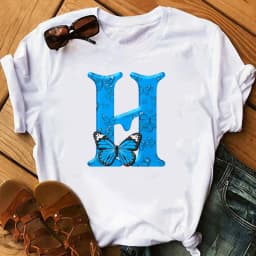 26 English Letters Butterfly Print T-shirt Short Sleeve Women Oversized T Shirt Tops Graphic T Shirts Harajuku