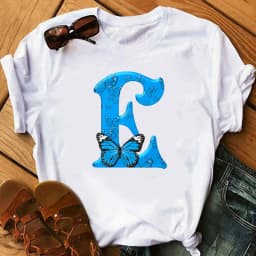 26 English Letters Butterfly Print T-shirt Short Sleeve Women Oversized T Shirt Tops Graphic T Shirts Harajuku