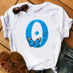 26 English Letters Butterfly Print T-shirt Short Sleeve Women Oversized T Shirt Tops Graphic T Shirts Harajuku