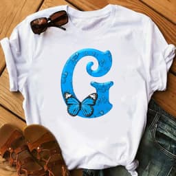 26 English Letters Butterfly Print T-shirt Short Sleeve Women Oversized T Shirt Tops Graphic T Shirts Harajuku