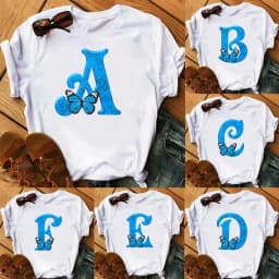 26 English Letters Butterfly Print T-shirt Short Sleeve Women Oversized T Shirt Tops Graphic T Shirts Harajuku