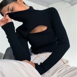 2021 Spring Autumn Sexy Knitted Turtleneck Top Women Hollow Out Casual Long Sleeve T Shirt New Fashion Slim Tops Lady Clothing