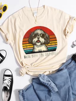 Best Shih Tzu Dad Ever Kawaii Female Tshirts Breathable Casual T-Shirts Fashion Summer Crop Top Cartoon S-Xxxl Womens T-Shirt