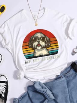 Best Shih Tzu Dad Ever Kawaii Female Tshirts Breathable Casual T-Shirts Fashion Summer Crop Top Cartoon S-Xxxl Womens T-Shirt