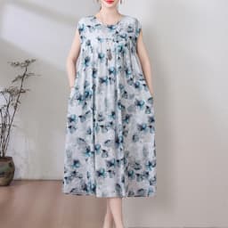 New Fashion Hot Arrival Casual 2026 Summer Dress Print Loose O-Neck Cotton Women Clothing Dresses Plus Size