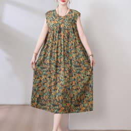 New Fashion Hot Arrival Casual 2026 Summer Dress Print Loose O-Neck Cotton Women Clothing Dresses Plus Size