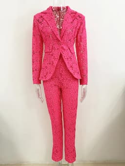 HIGH STREET Newest 2026 Designer Runway Fashion Suit Set Women's Single Button Guipure Lace Blazer Pencil Pants Suit 2pcs