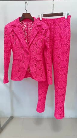 HIGH STREET Newest 2026 Designer Runway Fashion Suit Set Women's Single Button Guipure Lace Blazer Pencil Pants Suit 2pcs