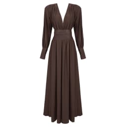 VC 2026 New Fashion Dresses For Women Plunging V Neck High Waist Belt Long Sleeves Wedding Party Dress Brown Gowns
