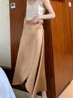 2026 Summer Lace-up One Piece Long Skirts High Waist A-Line Skirts Autumn Office Ladies Black Silk Satin Long Skirts Vestidos