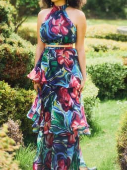 Sleeveless Fashion New Loungewear Skirt Set, Summer Women Hollow Sexy Patchwork Party Suit, Print Stand Collar Elegant 2pc Sets