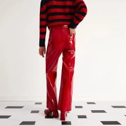 Shiny Red Patent Leather Straight Pants Women High Waist PVC Slim Trousers Ladies Chic Yellow PU Pants Pocket Custom Clubwear