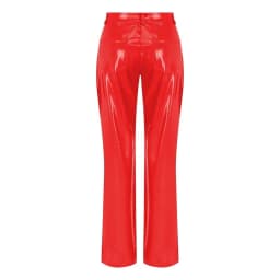 Shiny Red Patent Leather Straight Pants Women High Waist PVC Slim Trousers Ladies Chic Yellow PU Pants Pocket Custom Clubwear