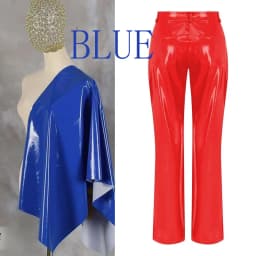 Shiny Red Patent Leather Straight Pants Women High Waist PVC Slim Trousers Ladies Chic Yellow PU Pants Pocket Custom Clubwear