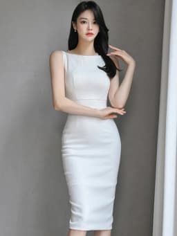 Elegant Office Lady Dress White Summer Slim Fit Korean O-Neck Sleeveless Simplicity Jacquard Style Tight Fitting Dress Women