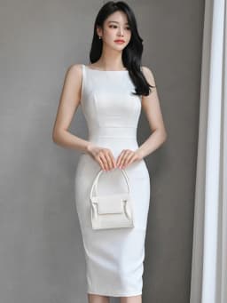 Elegant Office Lady Dress White Summer Slim Fit Korean O-Neck Sleeveless Simplicity Jacquard Style Tight Fitting Dress Women
