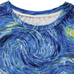 VIP FASHION Summer Short Sleeve Dress Women Van Gogh Star and Moon Night Painting Printed Knee-Length Dress O-Neck Smock Dress