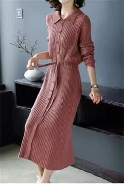 Loose Pullover Sweater Dress Lace-UP 2026 New Spring Size XXXL High-End Turn-Down Collor Long Knitted Dress Women's Autumn Dress