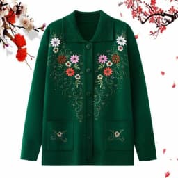 Middle-aged and elderly women's Embroidery Knit Cardigan Jacket Single-breasted Slim Sweater Coat Thin Grandma Spring Clothing
