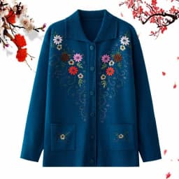 Middle-aged and elderly women's Embroidery Knit Cardigan Jacket Single-breasted Slim Sweater Coat Thin Grandma Spring Clothing
