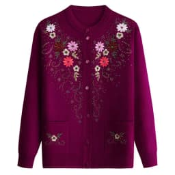 Middle-aged and elderly women's Embroidery Knit Cardigan Jacket Single-breasted Slim Sweater Coat Thin Grandma Spring Clothing