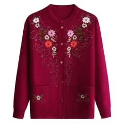 Middle-aged and elderly women's Embroidery Knit Cardigan Jacket Single-breasted Slim Sweater Coat Thin Grandma Spring Clothing