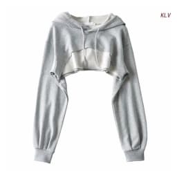 Womens Long Sleeve Cropped Hoodies Sweatshirt Aesthetic Punk Hip-Hop Dance Plain Sexy Rave Cutout Loose Super Crop Top