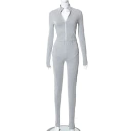 Autum New Two Piece Sets Long Sleeve Zipper Coat and Split Long Pants Women Tracksuit Casual Workout Sportswear Gray Sweatsuit
