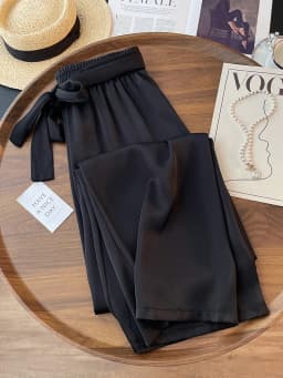 High Waist Ice Silk Acetate Wide Leg Pants for Women Summer Loose Silk Satin Long Maxi Trousers Spring Lace Up Plus Size Pants