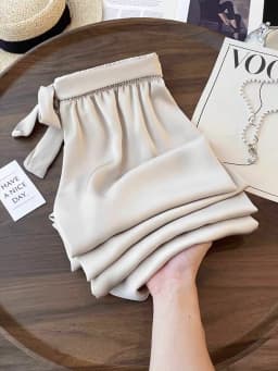 High Waist Ice Silk Acetate Wide Leg Pants for Women Summer Loose Silk Satin Long Maxi Trousers Spring Lace Up Plus Size Pants