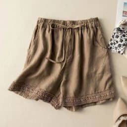 Cotton Linen Shorts Women Hollow Out Crochet Vintage Elastic Waist Wide Leg Pants Harajuku Casual Loose Shorts Women Clothing
