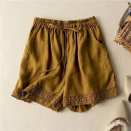 Cotton Linen Shorts Women Hollow Out Crochet Vintage Elastic Waist Wide Leg Pants Harajuku Casual Loose Shorts Women Clothing