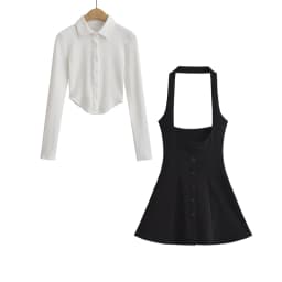 New in Mini dresses for women 2024 Summer black short dresses evening party sexy dress button up halter dress elegant brown